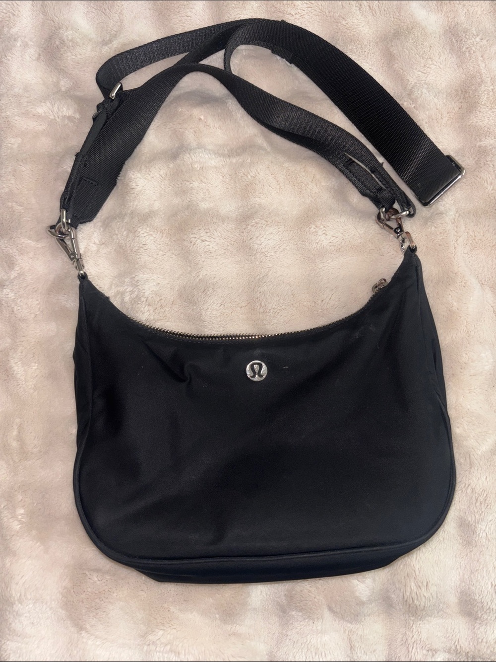 lululemon athletica Black Nylon Crossbody Shoulder Bag with Wide Strap